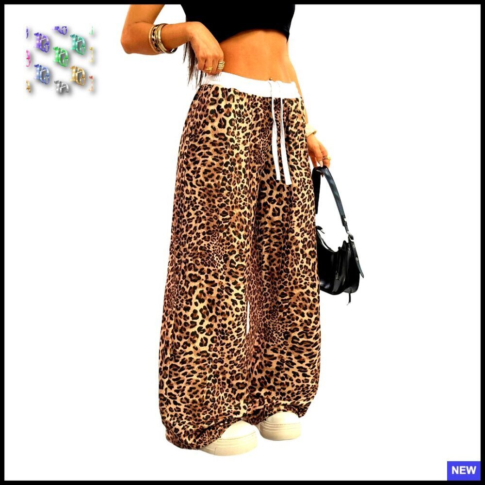 Wide Leg Sweatpants Elastic Waist Drawstring Loose Fit Y2K Trendy Camo Pants